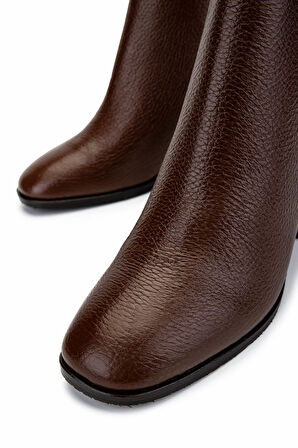 Tamer Tanca Kadın Hakiki Deri Taba Floter Topuklu Bot 1081 30 BN BOT SK24-25 K.TABA FLTR