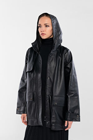 Tamer Tanca Kadın Hakiki Deri Siyah Deri Mont 1000 TCS BYN DERIMONT SK24/25 SIYAH ZIG