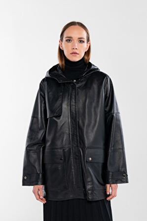 Tamer Tanca Kadın Hakiki Deri Siyah Deri Mont 1000 TCS BYN DERIMONT SK24/25 SIYAH ZIG