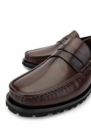 Tamer Tanca Erkek Hakiki Deri Kahverengi Deri Loafer Ayakkabı 1008 3382 ERK AYK SK24-25 KAHVE AKD