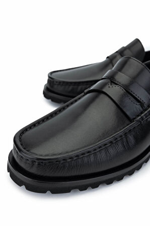 Tamer Tanca Erkek Hakiki Deri Siyah Analin Loafer Ayakkabı 1008 3382 ERK AYK SK24-25 SIYAH AKD