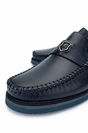 Tamer Tanca Erkek Hakiki Deri Lacivert Loafer Ayakkabı 1008 3390 ERK AYK SK24-25 LACI DR