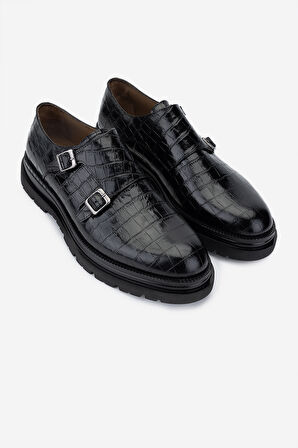 Valmenti Erkek Hakiki Deri Siyah Kroko Klasik Ayakkabı 537 3511 ERK AYK SK24-25 SIYAH KROKO