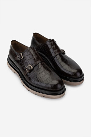 Valmenti Erkek Hakiki Deri Kahverengi Kroko Klasik Ayakkabı 537 3511 ERK AYK SK24-25 KAHVE KROKO