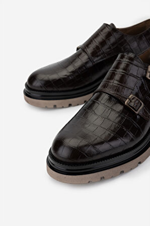 Valmenti Erkek Hakiki Deri Kahverengi Kroko Klasik Ayakkabı 537 3511 ERK AYK SK24-25 KAHVE KROKO