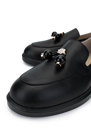 Tamer Tanca Kadın Hakiki Deri Siyah Deri Loafer Ayakkabı 1037 6005 BN AYK SK24-25 SIYAH DR