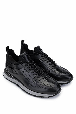 Tamer Tanca Erkek Hakiki Deri Siyah Kroko Sneakers & Spor Ayakkabı 383 6106 ERK AYK SK24-25 SIYAH KROKO