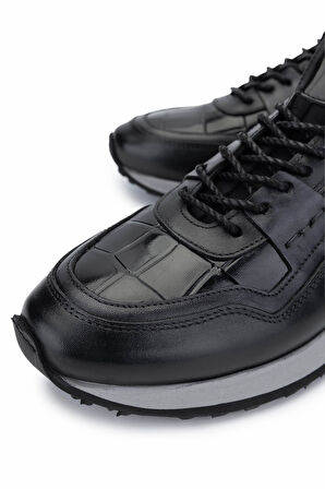 Tamer Tanca Erkek Hakiki Deri Siyah Kroko Sneakers & Spor Ayakkabı 383 6106 ERK AYK SK24-25 SIYAH KROKO