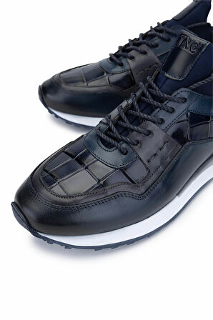 Tamer Tanca Erkek Hakiki Deri Lacivert Sneakers & Spor Ayakkabı 383 6106 ERK AYK SK24-25 LACI KROKO