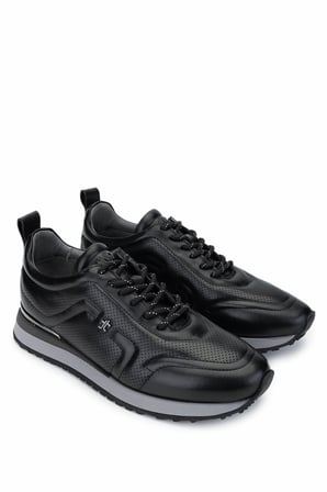Tamer Tanca Erkek Hakiki Deri Siyah Sneakers & Spor Ayakkabı 383 5960 ERK AYK SK24-25 SIYAH SLVR