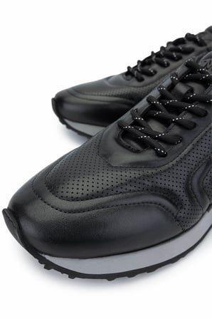 Tamer Tanca Erkek Hakiki Deri Siyah Sneakers & Spor Ayakkabı 383 5960 ERK AYK SK24-25 SIYAH SLVR