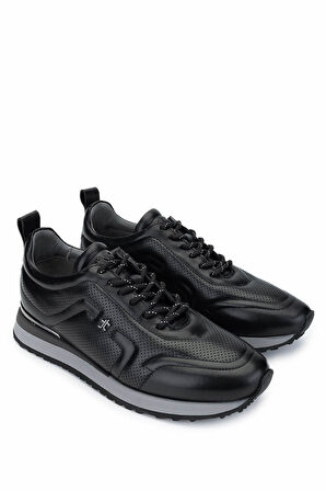 Tamer Tanca Erkek Hakiki Deri Siyah Sneakers & Spor Ayakkabı 383 5960 ERK AYK SK24-25 SIYAH SLVR