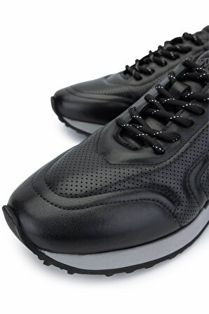 Tamer Tanca Erkek Hakiki Deri Siyah Sneakers & Spor Ayakkabı 383 5960 ERK AYK SK24-25 SIYAH SLVR
