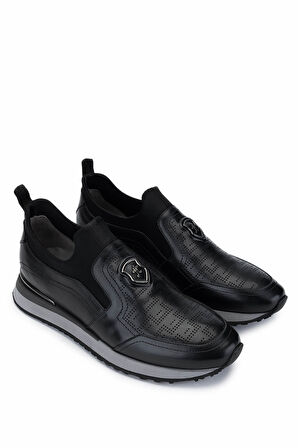 Tamer Tanca Erkek Hakiki Deri Siyah Sneakers & Spor Ayakkabı 383 6276 ERK AYK SK24-25 SIYAH SLVR