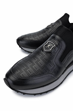Tamer Tanca Erkek Hakiki Deri Siyah Sneakers & Spor Ayakkabı 383 6276 ERK AYK SK24-25 SIYAH SLVR