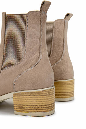 Tamer Tanca Kadın Hakiki Deri Bej Topuklu Bot 231 956 BN BOT SK24-25 BEJ NBK