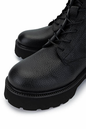 Tamer Tanca Kadın Hakiki Deri Siyah Floter Casual Bot 231 101-1 BN BOT SK24-25 SIYAH FLTR