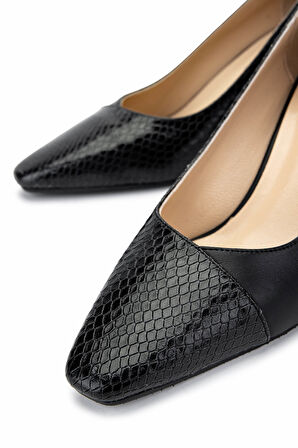 Tamer Tanca Kadın Hakiki Deri Siyah Topuklu Ayakkabı 1027 0199 BN AYK SK24-25 SYH DR/LZRD