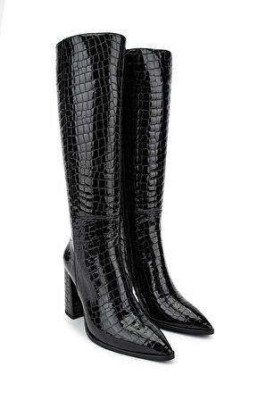 Tamer Tanca Kadın Hakiki Deri Siyah Kroko Casual Çizme 33 409-1 BN CZM SK24-25 SIYAH KROKO