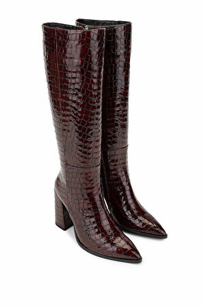 Tamer Tanca Kadın Hakiki Deri Bordo Casual Çizme 33 409-1 BN CZM SK24-25 BORDO KROKO