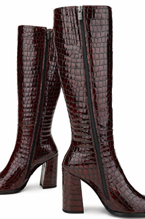 Tamer Tanca Kadın Hakiki Deri Bordo Casual Çizme 33 409-1 BN CZM SK24-25 BORDO KROKO