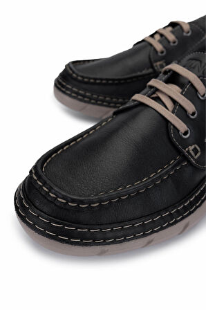 Tamer Tanca Erkek Hakiki Deri Siyah Deri Casual Ayakkabı 128 241280 ERK AYK Y24 SIYAH DR