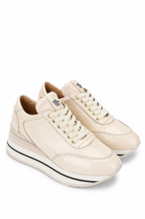 Tamer Tanca Kadın Hakiki Deri Bej Rugan Sneakers & Spor Ayakkabı 923 1200 BN AYK Y25 BEJ RGN