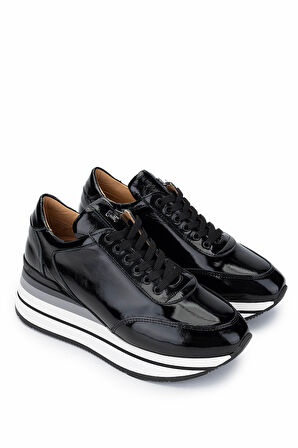 Tamer Tanca Kadın Hakiki Deri Siyah Rugan Sneakers & Spor Ayakkabı 923 1200 BN AYK Y25 SIYAH RGN