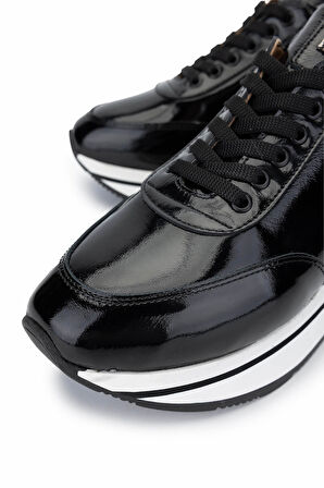 Tamer Tanca Kadın Hakiki Deri Siyah Rugan Sneakers & Spor Ayakkabı 923 1200 BN AYK Y25 SIYAH RGN