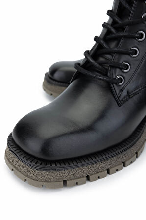 Tamer Tanca Kadın Hakiki Deri Siyah Deri Topuklu Bot 1066 2468 BN BOT SK24-25 SIYAH DR