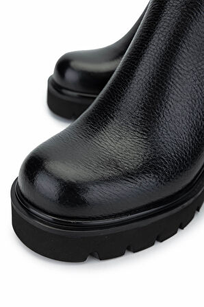 Tamer Tanca Kadın Hakiki Deri Siyah Floter Casual Bot 33 52002 BN BOT SK24-25 SIYAH FLTR