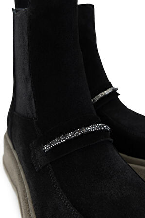 Tamer Tanca Kadın Hakiki Deri Siyah Süet Casual Bot 231 1291 BN BOT SK24-25 SIYAH SUET