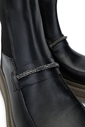 Tamer Tanca Kadın Hakiki Deri Siyah Deri Casual Bot 231 1291 BN BOT SK24-25 SIYAH DR