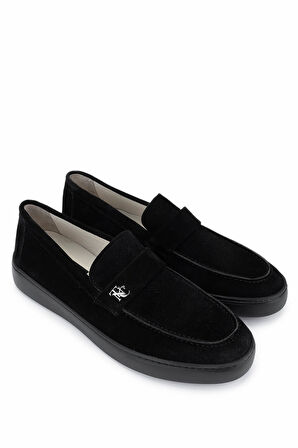 Tamer Tanca Erkek Hakiki Deri Siyah Süet Loafer Ayakkabı 1100 B349-18 ERK AYK Y25 SIYAH SUET