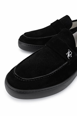 Tamer Tanca Erkek Hakiki Deri Siyah Süet Loafer Ayakkabı 1100 B349-18 ERK AYK Y25 SIYAH SUET