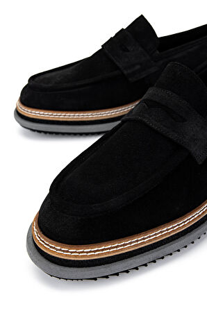 Tamer Tanca Erkek Hakiki Deri Siyah Süet Loafer Ayakkabı 537 3670 ERK AYK Y25 SIYAH SUET