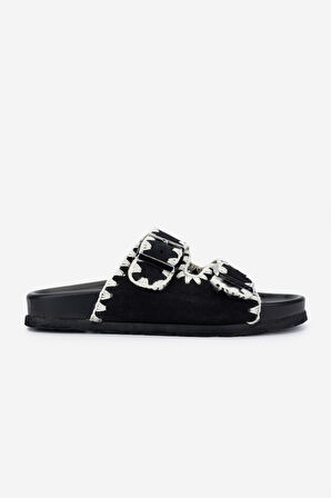 Valmenti Kadın Hakiki Deri Siyah Süet Düz Terlik 970 7900 BN TRLK 25 SIYAH SUET