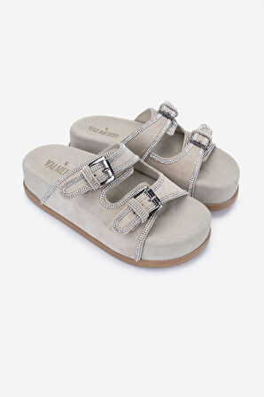 Valmenti Kadın Hakiki Deri Taş Süet Düz Terlik 970 8144 BN TRLK 25 TAS SUET