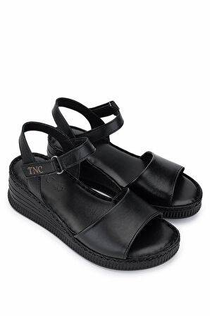 Tamer Tanca Kadın Hakiki Deri Siyah Deri Comfort Sandalet 1107 108 BN SNDLT Y25 SIYAH DR