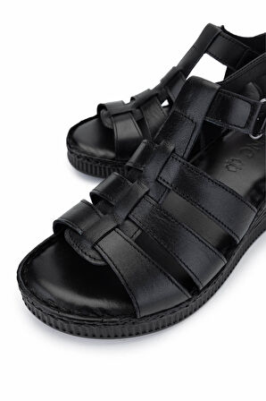 Tamer Tanca Kadın Hakiki Deri Siyah Deri Comfort Sandalet 1107 103 BN SNDLT Y25 SIYAH DR