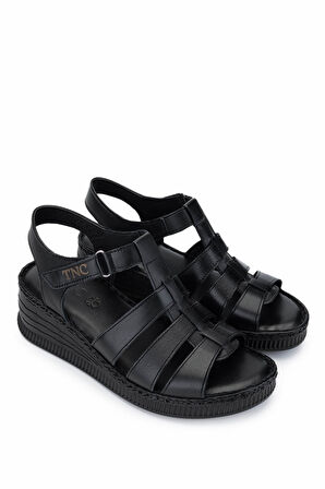 Tamer Tanca Kadın Hakiki Deri Siyah Deri Comfort Sandalet 1107 103 BN SNDLT Y25 SIYAH DR