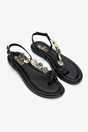 Valmenti Kadın Hakiki Deri Siyah Deri Parmak Arası Sandalet 1062 1001 BN SNDLT Y25 SIYAH DR