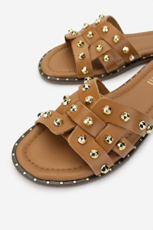 Valmenti Kadın Hakiki Deri Taba Deri Düz Terlik 1062 1002 BN TRLK Y25 TABA DR