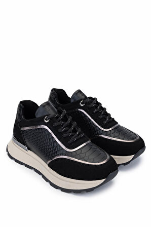 Tamer Tanca Kadın Vegan Siyah Sneakers & Spor Ayakkabı 936 81185 BN AYK Y25 SYH KROKO/BRONZ