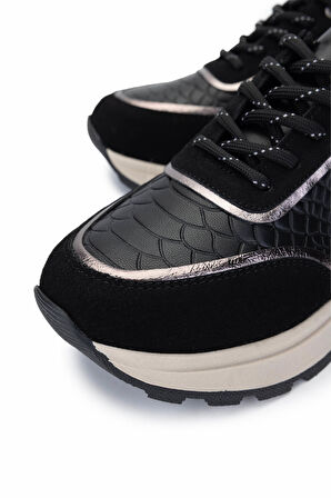 Tamer Tanca Kadın Vegan Siyah Sneakers & Spor Ayakkabı 936 81185 BN AYK Y25 SYH KROKO/BRONZ