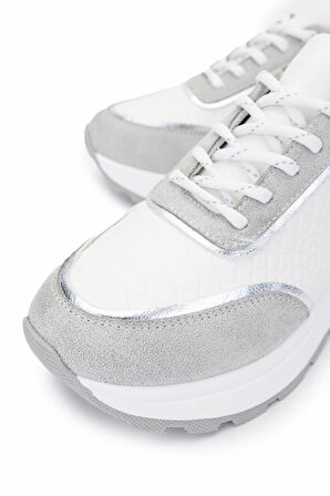 Tamer Tanca Kadın Vegan Beyaz Sneakers & Spor Ayakkabı 936 81185 BN AYK Y25 BYZ KROKO/LAME