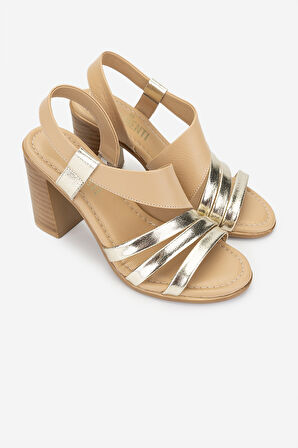 Valmenti Kadın Hakiki Deri Bej Topuklu Sandalet 882 603 BN SNDLT Y25 BEJ/ALTIN