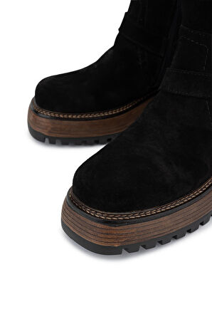 Tamer Tanca Kadın Hakiki Deri Siyah Süet Casual Bot 945 11932 BN BOT SK24-25 SIYAH SUET