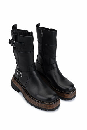 Tamer Tanca Kadın Hakiki Deri Siyah Deri Casual Bot 945 11932 BN BOT SK24-25 SIYAH DR