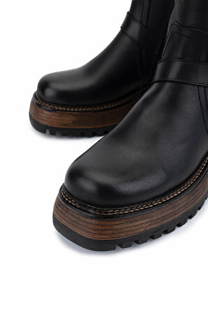 Tamer Tanca Kadın Hakiki Deri Siyah Deri Casual Bot 945 11932 BN BOT SK24-25 SIYAH DR